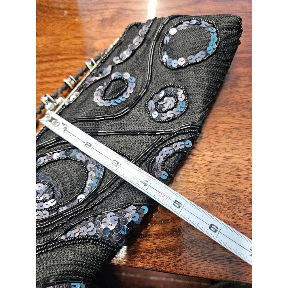 Vintage 80's Beaded Envelope Clasp Purse Sequined Swirl - Picture 7 of 7